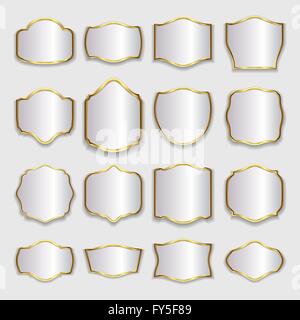 Set of advertising signboards and panels, with gold frames. Stock Vector
