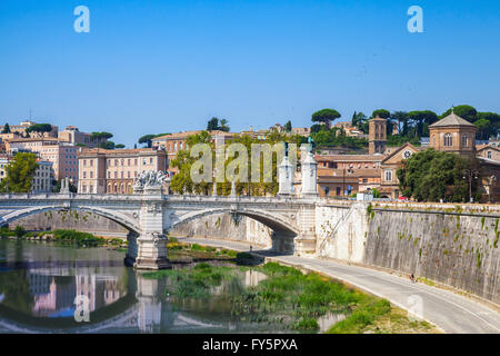 Classical Rome cityscape with Ponte Vittorio Emanuele II. It is a bridge in Rome constructed to designs of 1886 by the architect Stock Photo