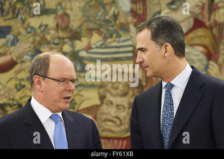 Madrid, Madrid, Spain. 22nd Apr, 2016. King Felipe VI of Spain attends a meeting with Prince Albert II of Monaco at Zarzuela Palace on April 2016 in Madrid Credit:  Jack Abuin/ZUMA Wire/Alamy Live News Stock Photo