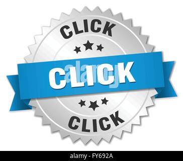 click here 3d silver badge with blue ribbon Stock Vector Image & Art ...