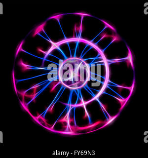 Abstract shot of pink plasma ball against black background. Neon lights, creative effect Stock Photo