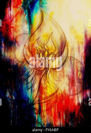 ornamental filigran drawing on paper with flower and flame structure ...