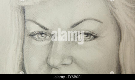 attractive woman eye - close up pencil drawing. Stock Photo