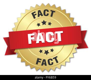 fact 3d gold badge with red ribbon Stock Vector
