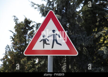 Caution children playing sign Stock Photo