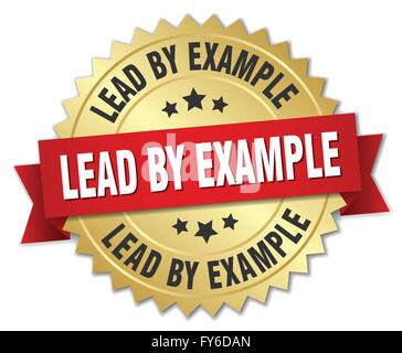 lead by example 3d gold badge with red ribbon Stock Vector