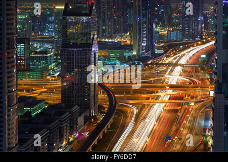 Dubai Downtown Rush Hour Aerial View Stock Photo