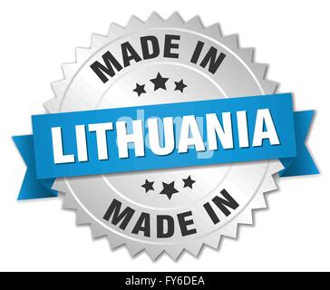 made in Lithuania silver badge with blue ribbon Stock Vector
