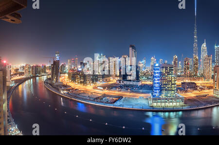 Dubai Panoramic View From Top at night Stock Photo