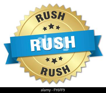 rush round blue and gold label isolated on transparent background. rush ...