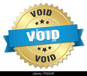void 3d gold badge with blue ribbon Stock Vector