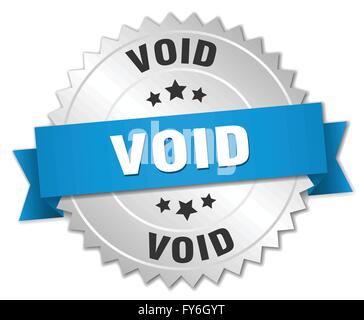 void 3d silver badge with blue ribbon Stock Vector