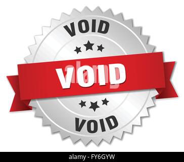 void 3d silver badge with red ribbon Stock Vector