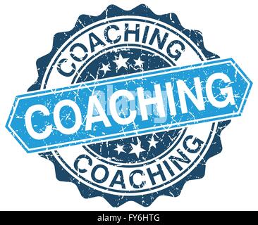 coaching blue round grunge stamp on white Stock Vector