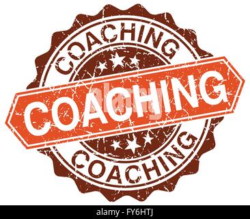 coaching orange round grunge stamp on white Stock Vector