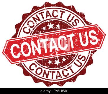 contact us red round grunge stamp on white Stock Vector