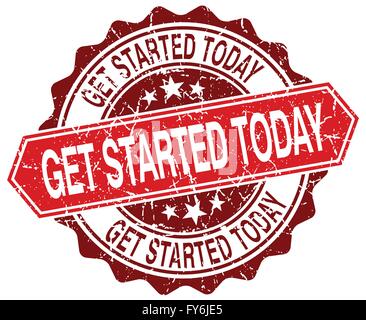 get started today red round grunge stamp on white Stock Vector