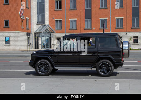 Jeep Wrangler; Traffic on 'The Strand' the main highway across the front of Liverpool City, adjacent to dockland and the main tourist attractions, Merseyside, UK Stock Photo