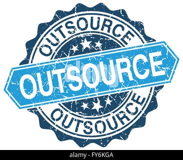 outsource blue round grunge stamp on white Stock Vector