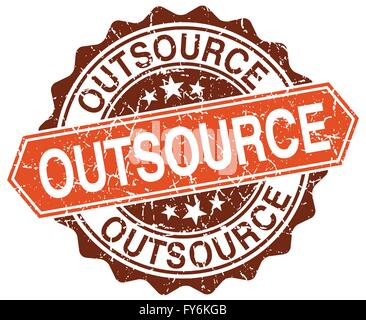 outsource orange round grunge stamp on white Stock Vector
