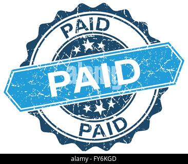 paid blue round grunge stamp on white Stock Vector