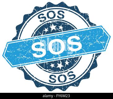 sos blue round grunge stamp on white Stock Vector