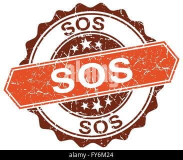 sos orange round grunge stamp on white Stock Vector