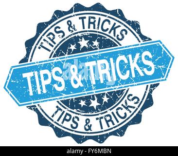 tips & tricks blue round grunge stamp on white Stock Vector