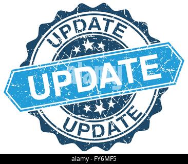 update blue round grunge stamp on white Stock Vector
