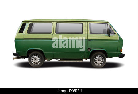 Green camper van side view isolated on white Stock Photo