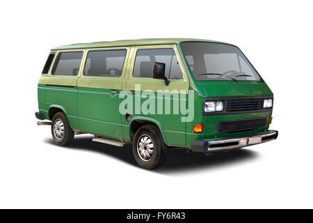 Green camper van side view isolated on white Stock Photo