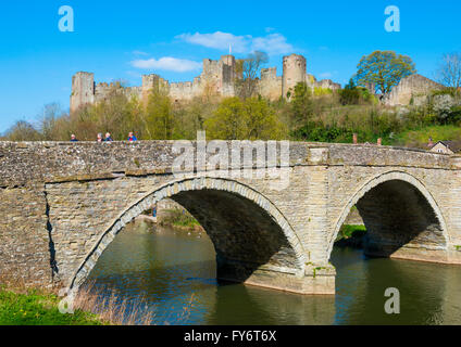 Ludlow Castle overlooking Dinham Bridge and River Teme, Shropshire, England, UK. Stock Photo