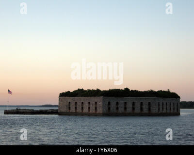 Fort Gorges is on Hog Island Ledge, in Casco Bay at the entrance to the harbor at Portland, Maine. Named for the colonial propri Stock Photo