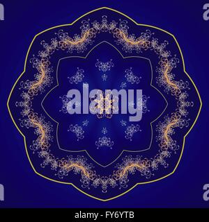 Eight pointed circular pattern. Mandala. Round linear ornament on a blue background. Stock Vector