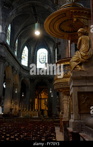 Interior view of Saint Sulpice Church in Saint Germain des Pres, Paris, France Stock Photo