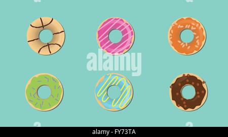 donut with various taste and topping flat style Stock Vector