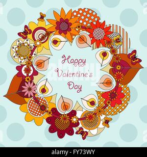 flower wreath with butterflies for valentines day Stock Vector