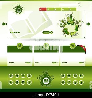 green eco website template with hand-drawn earth motive Stock Vector