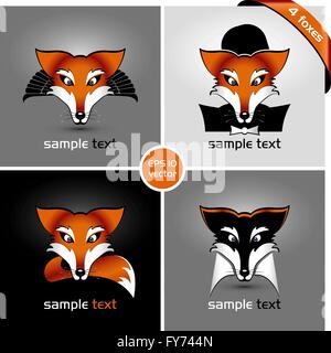 vector drawing of heads of four foxes, eps 10, the drop shadow contains transparencies Stock Vector