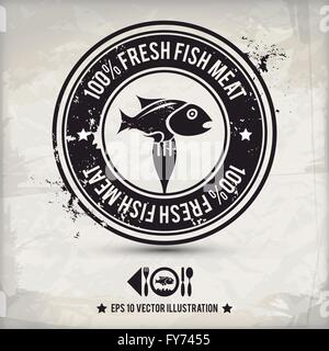 alternative brown fish label / stamp on textured background, which is made from several transparent layers for a worn, rubbed ef Stock Vector