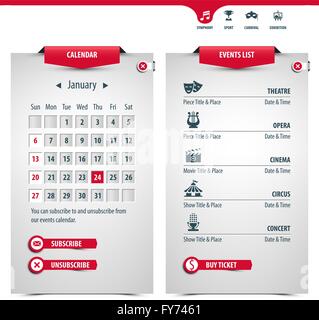 calendar and icons of the most popular events, eps10, contains transparencies for a high realistic effect Stock Vector