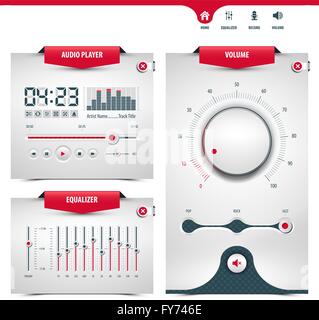 audio player design with three control navigation panels, eps10 Stock Vector