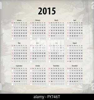 2015 calendar on textured background, which is made from several transparent layers for a worn, rubbed effect, therefore saved i Stock Vector