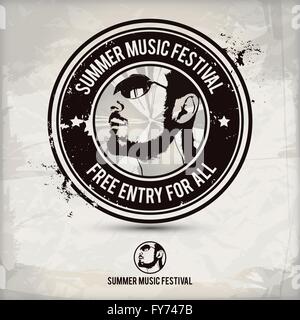 summer music festival stamp on textured background, which is made from several transparent layers for a worn, rubbed effect, the Stock Vector