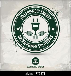 alternative eco friendly energy stamp on textured background, which is made from several transparent layers for a worn, rubbed e Stock Vector