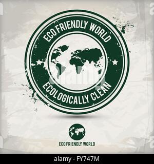 alternative eco world stamp on textured background, which is made from several transparent layers for a worn, rubbed effect, the Stock Vector