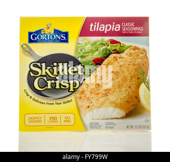 Winneconne, WI - 7 Feb 2016:  Box of Gorton's skillet crisp tilapia in classic seasonings flavor Stock Photo