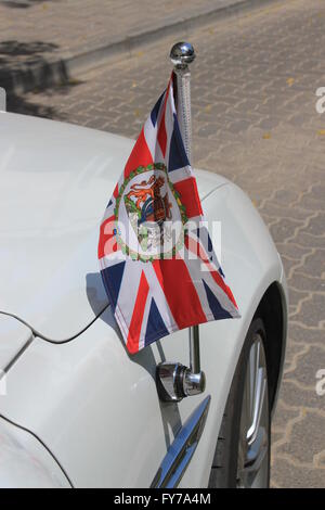 British Ambassador's car with the flag of the British Embassy used for diplomatic missions abroad Stock Photo