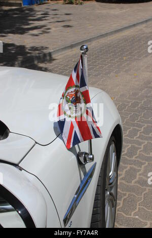 British Ambassador's car with the flag of the British Embassy used for diplomatic missions abroad Stock Photo