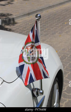 British Ambassador's car with the flag of the British Embassy used for diplomatic missions abroad Stock Photo